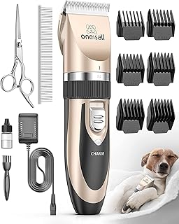 oneisall Low Noise Dog Clippers Grooming Kit for Dogs Cats Pets | Rechargeable Cordless, Long Battery Life, Simple for Beginners, 6 Guide Combs, Removable & Rinsable Blade