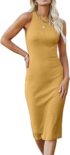 PRETTYGARDEN Robe Moulante mi-Longue pour Femme - Été et Printemps - Robe d'été décontractée sans Manches - pour Les Vacances