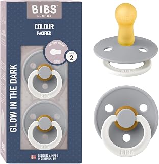 BIBS Colour Glow Pacifiers | Set of 2 BPA-Free Latex Baby Pacifiers | Round Nipple | Made in Denmark