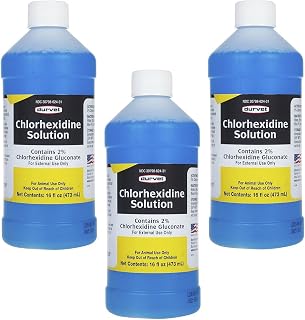 Durvet 3 Bottles of Chlorhexidine Solution, 16 Ounces Each, for Cleaning Superficial Wounds on Dogs and Horses