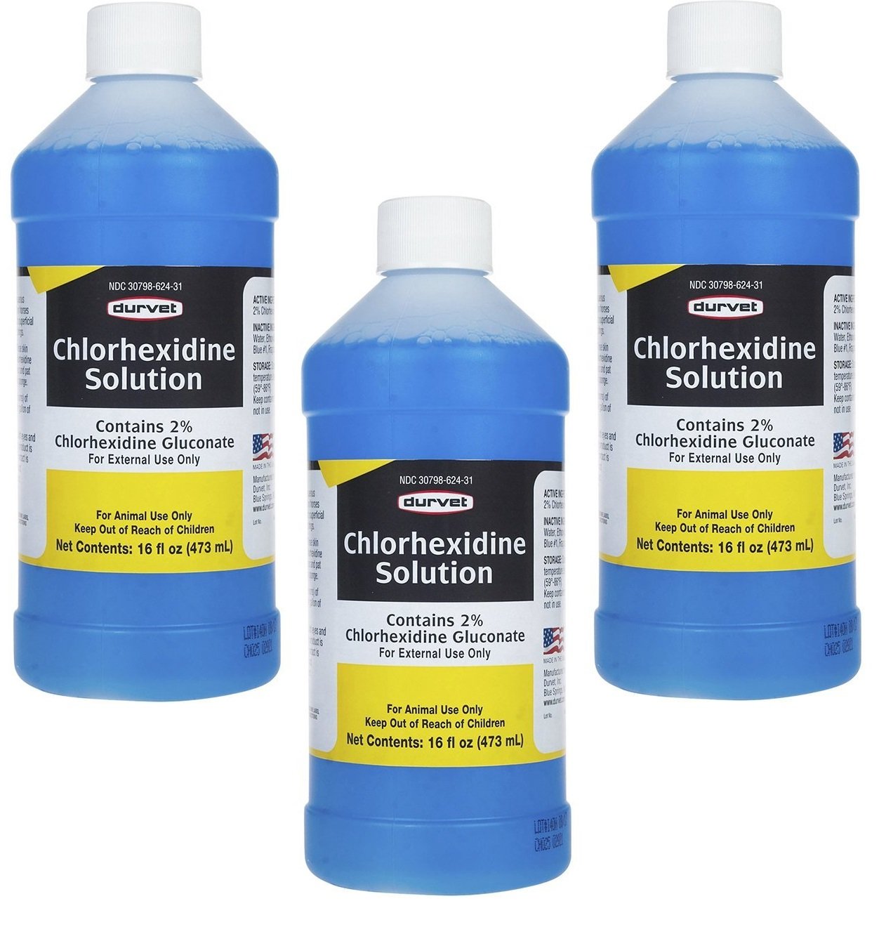 Durvet 3 Bottles of Chlorhexidine Solution, 16 Ounces Each, for Cleaning Superfi