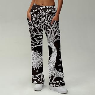 Womens Christmas Print Pants with Pockets Casual Holiday Wide Leg Pants