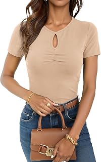 Dokotoo Camicie estive da donna a maniche corte 2026 girocollo con buco della serratura Twist Slim Fit Stretch Casual Trendy Outfits Top T-shirt di base