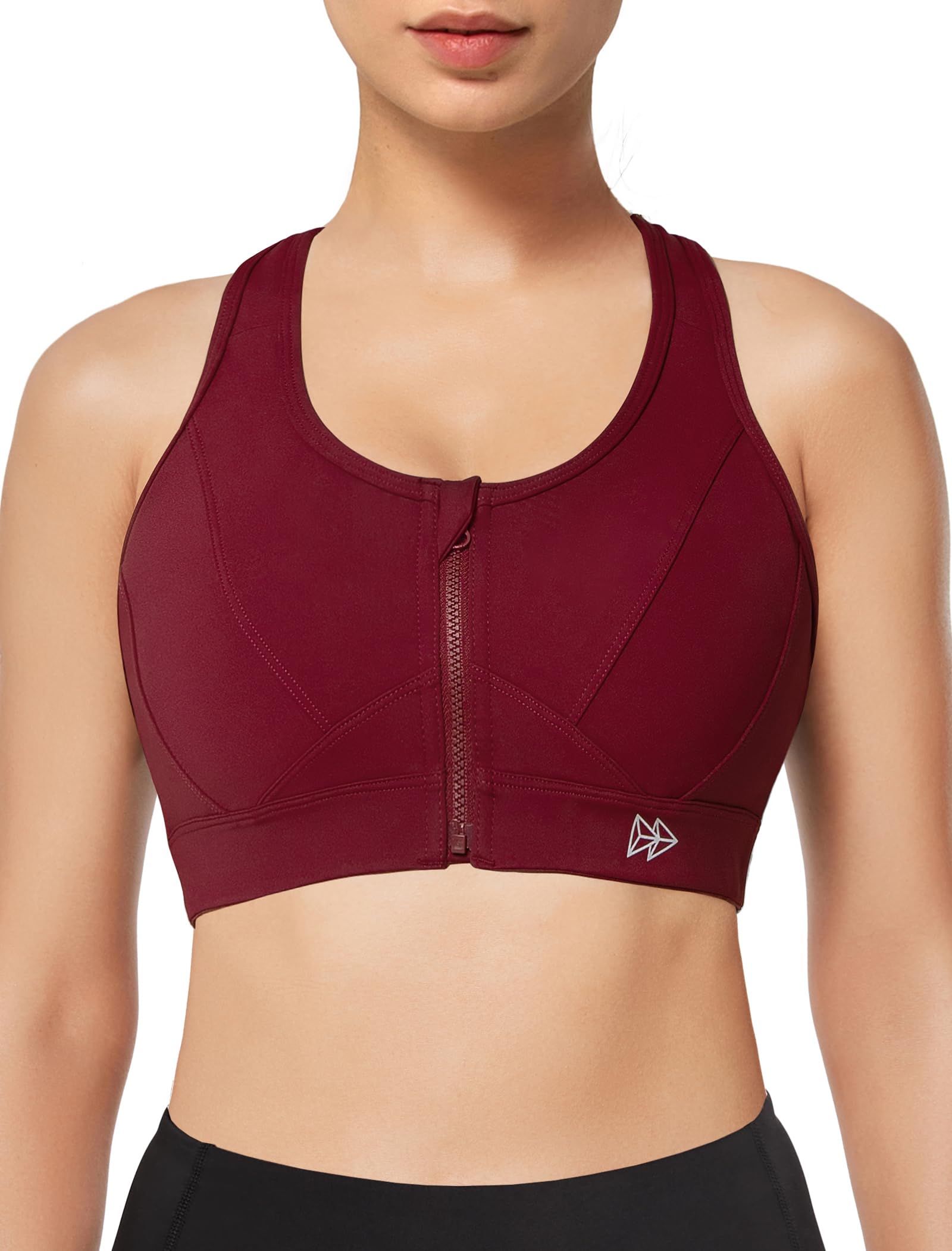 Yvette High Impact Sports Bras for Women Zipper Front Big Breasts