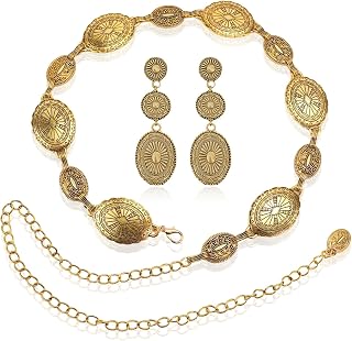 Zinx Western Jewelry Women Gold Cowgirl Earrings and Necklace Set Vintage Gold Western Belt Country Concert Costume Accessories Jewelry Gift for Women