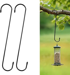 WWYICHEN 12 Inch Large S Hooks for Hanging Plants, Black Metal Heavy Duty Long Hook for Hanging Bird Feeder, Bird House, Clothes, Wind Chimes, Flower Basket, 2 Pack