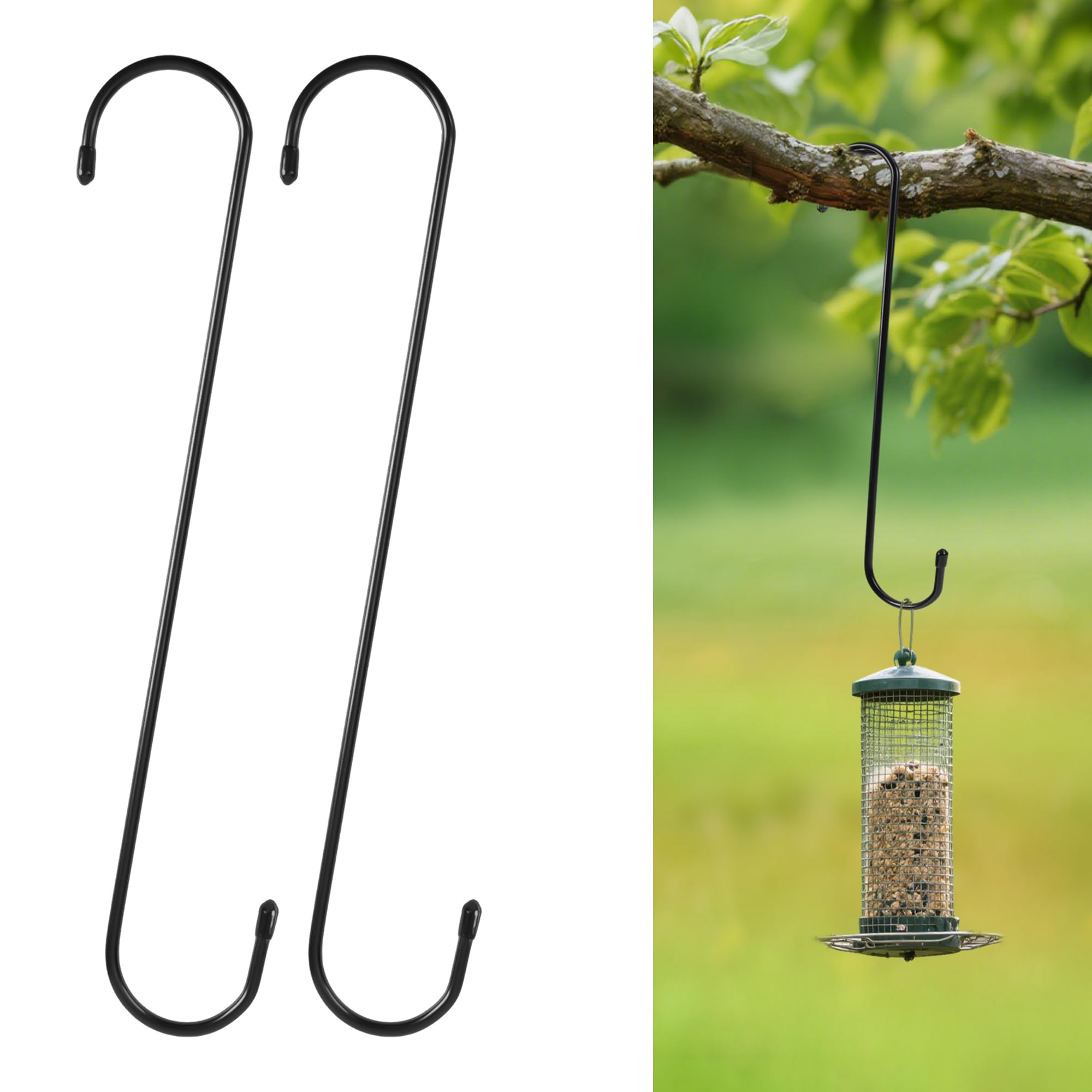 WWYICHEN 12 Inch Large S Hooks for Hanging Plants, Black Metal Heavy Duty Long H