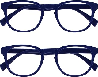 OPULIZE Pop 2 Pack Retro Round Blue Matte Smooth Men Women Reading Glasses Spring Hinges RR2-3 +1.00