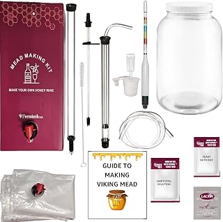 21 Piece Deluxe Mead Making Kit - Reusable Make Your Own Mead Kit - Yields 1 Gallon of Mead | Beer Wine Fruit Wine Kombucha Compatibility