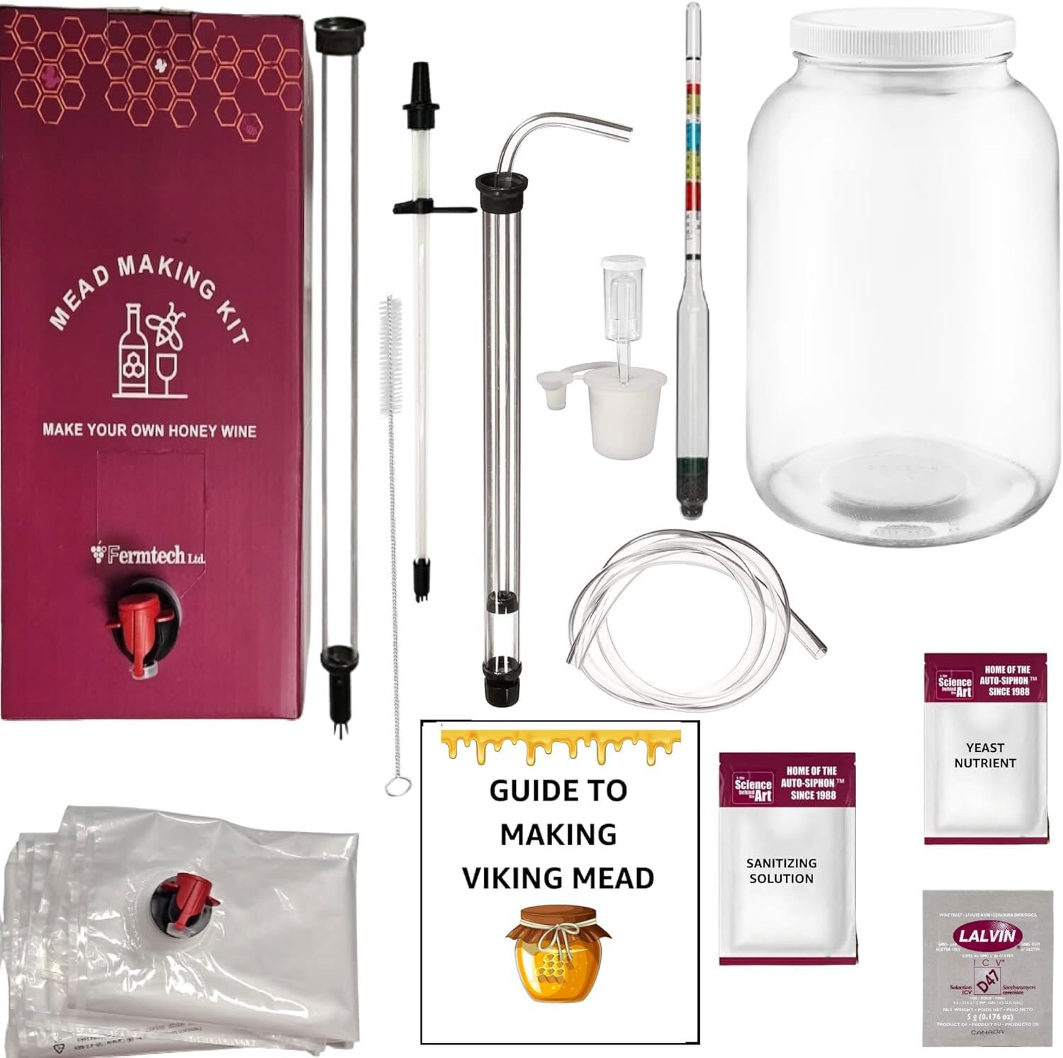 21 Piece Deluxe Mead Making Kit - Reusable Make Your Own Mead Kit - Yields 1 Gal