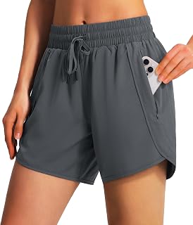 Ksmien Womens 5 inch Athletic Running Shorts Quick Dry Lightweight Zipper Pockets UPF 50+