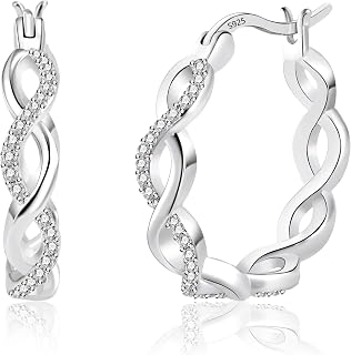 ASH'S CHOICE 925 Sterling Silver Hoop Zirconia Huggie Earrings for Women