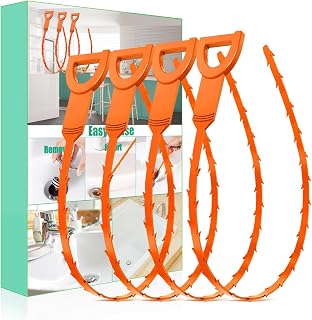 LUTICO Drain Snake Hair Clog Remover, Sink & Shower, 4 Pack, Orange | Easy-to-use drain cleaner tool for pulling hair and gunk from bathtub drains to help water flow better