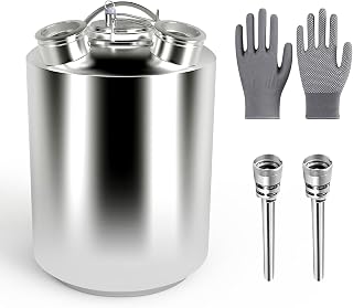 DRKSBesto 2.5 Gallon / 10 L Kegerator Cleaning Kit, 304 Stainless Steel Beer Line Cleaning Can with 2 D Couplers and Non-Slip Gloves