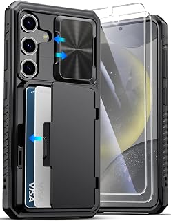 ATATOO for Samsung Galaxy S24 Case Wallet with 2X Screen Protector, Black