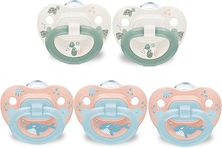 NUK First Choice Orthodontic Pacifier, 18-36 Months, 5-Pack, Blue &amp; Orange | Unique Orthodontic Nipple, 96% Baby Acceptance, Heart-Shaped Shield, BPA-Free, Dishwasher Safe