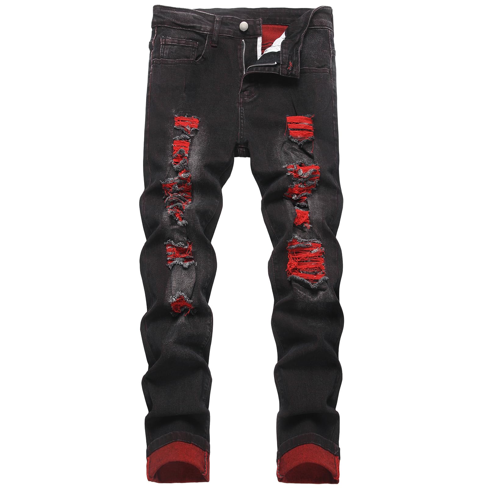 LZLER Mens Ripped Jeans,Distressed Destroyed Slim Fit Straight Leg Denim Pant wi