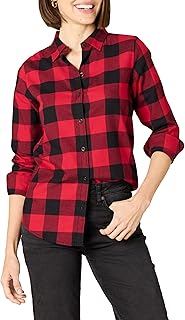 Amazon Essentials Women's Regular-Fit Long-Sleeve Lightweight Plaid Flannel Shirt