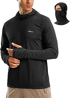 Pudolla Men's Sun Protection Hoodie UPF 50+ Fishing Hiking Shirt with Mask