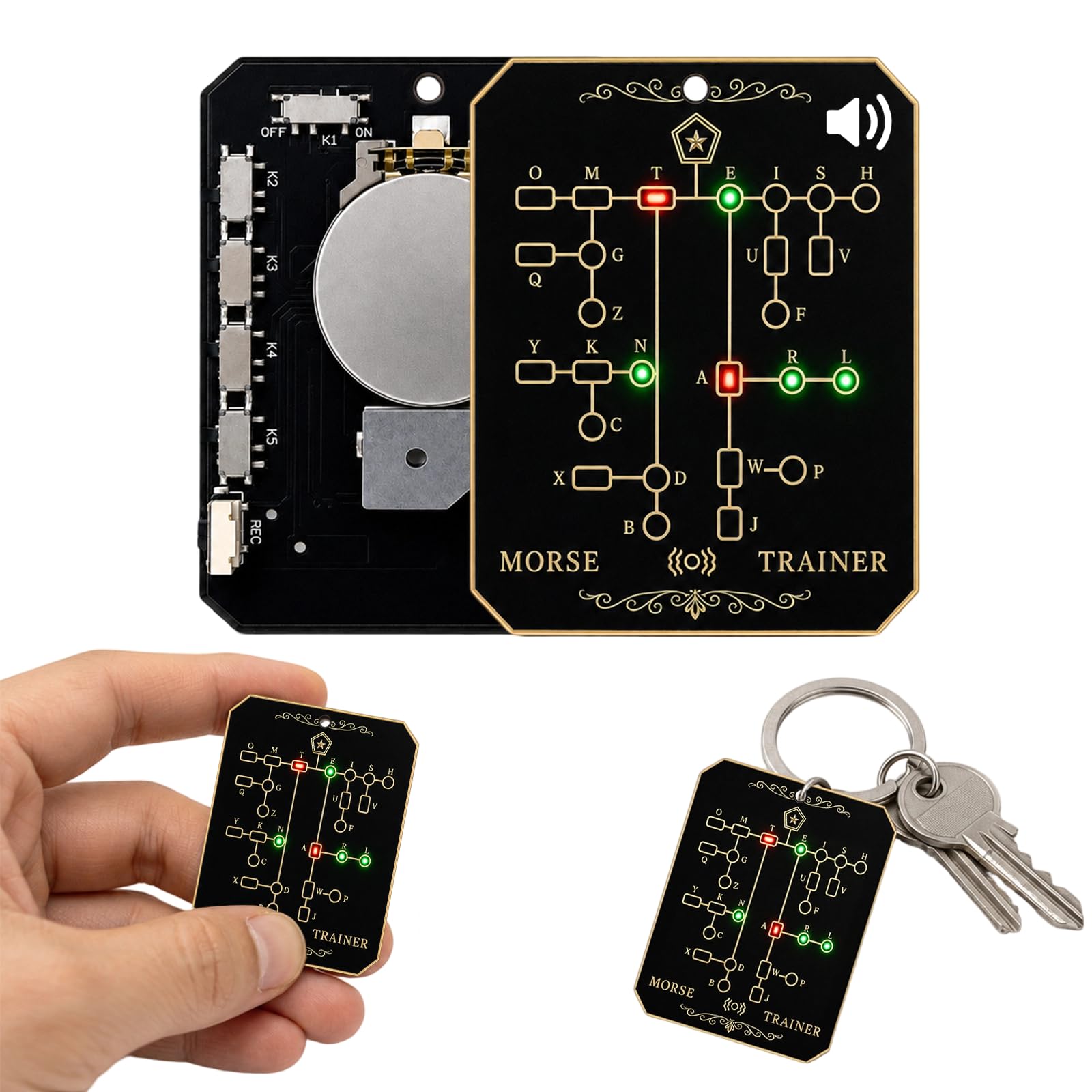 Morse Code Trainer Card Kit, LED & Audio Telegraph Practice Tool Machine, Suitab