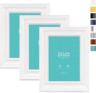 LaVie Home - Set di 3 cornici portafoto rustiche con Vetro ad Alta Definizione per Montaggio a Parete e Display da Tavolo, 3 Pezzi 5x7 Bianco Invecchiato.