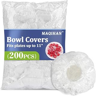 MAQIHAN 200 Bowl Covers for Bread Proofing - Medium Plastic Wrap for Food | Stretch Elastic Food Cover for Outside, Reusable Shower Caps for Sourdough Bread Starter Basket, Baking Essential Supplies