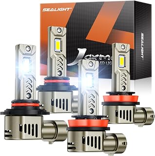 SEALIGHT 2026 Brightest H11 9005 LED Headlight Bulb Combo, 230,000LM 1500% Brighter, 6500K Cool White, 1:1 Halogen Size Wireless HB3 H9 Headlight Bulbs, Plug and Play Halogen Replacement, Pack of 4