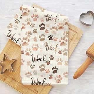 Watercolor Dog Footprint Absorbent Microfiber Kitchen Towels - Waffle Dish Towels for Farmhouse Home Bathroom Gift for Dog Lovers