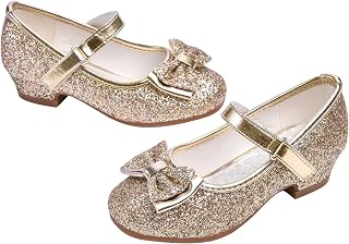 Stelle Girls Dress Shoes Glitter Princess Low Heels for Party | Shiny glitter finish, Bowknot charms, 1 inch Low Heel, Cushioned comfort, Dress-up, Special occasions, Comfortable fit