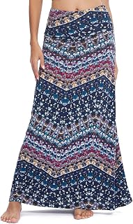 EXCHIC Women's Comfortable Elastic High Waist Maxi Skirt Boho A-Line Long Yoga Skirts