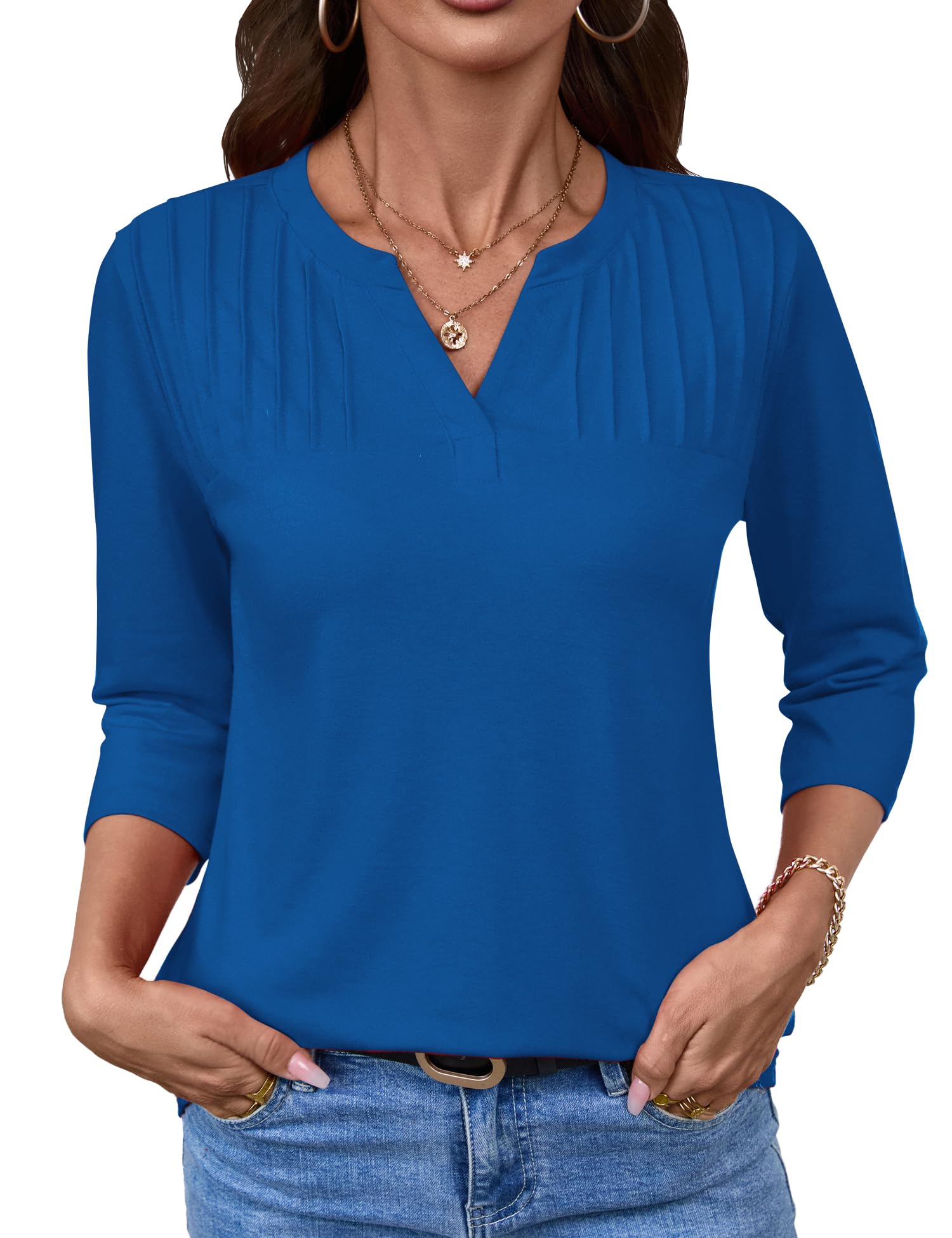 LOMON Top da donna con maniche a 3/4 con scollo a V Camicette casual eleganti ca