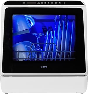 HAVA Countertop Dishwasher, 6 Programs Portable Dishwasher with Water Tank | No Hookup Needed, 167 °F High-Temperature Washing, Baby Care & Hot Air Drying Function for Homes, Apartments and RVs