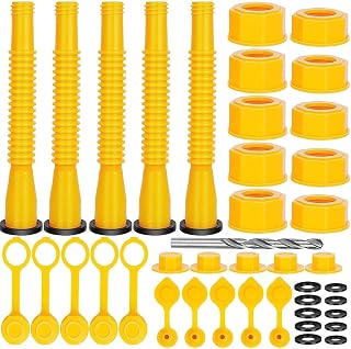 Gas Can Spout Replacement, Includes Nozzle, Vent caps, Rubber Gasket, Drill bits, Auxiliary Base Cap, Two Models Spout Cap Replacement Gas Spouts for Most of Cans (yellow)