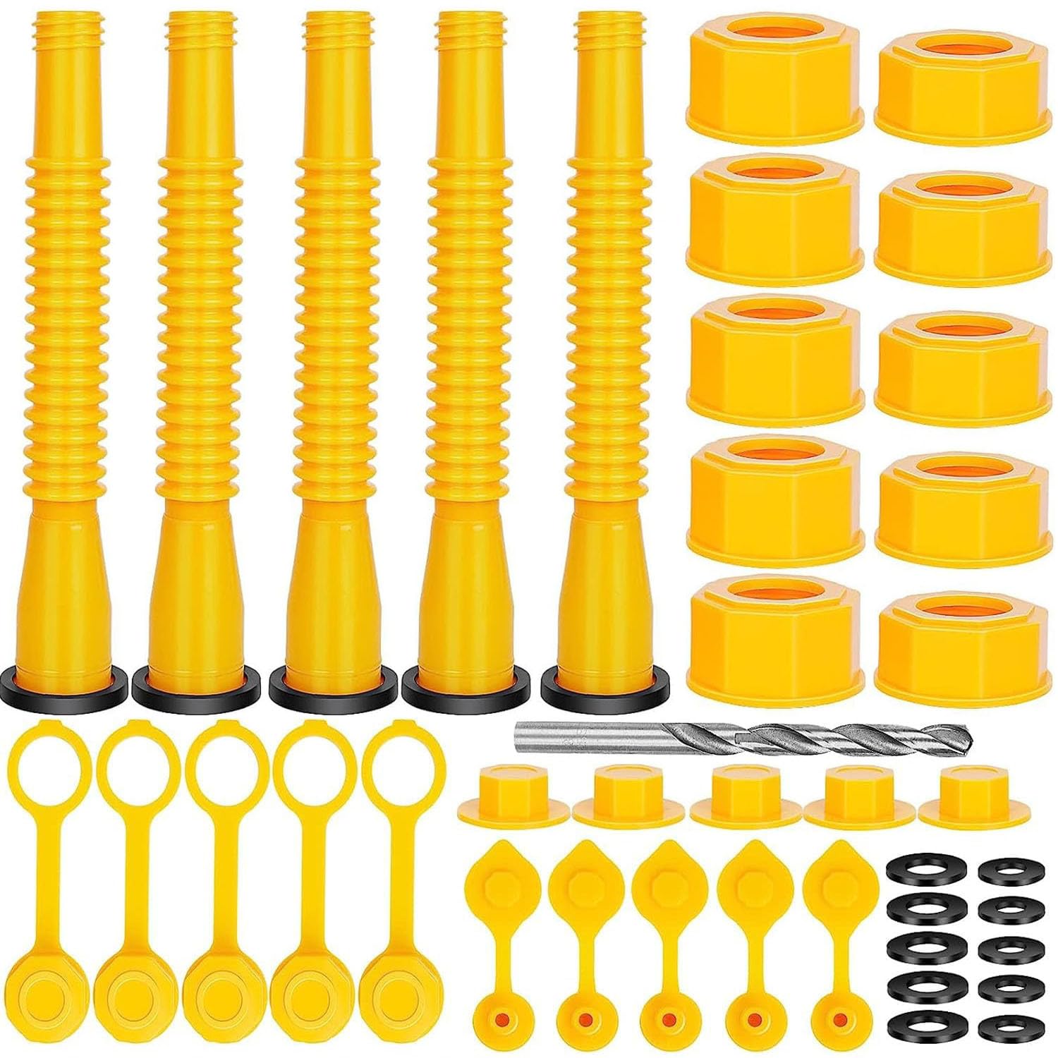 Gas Can Spout Replacement, Includes Nozzle, Vent caps, Rubber Gasket, Drill bits