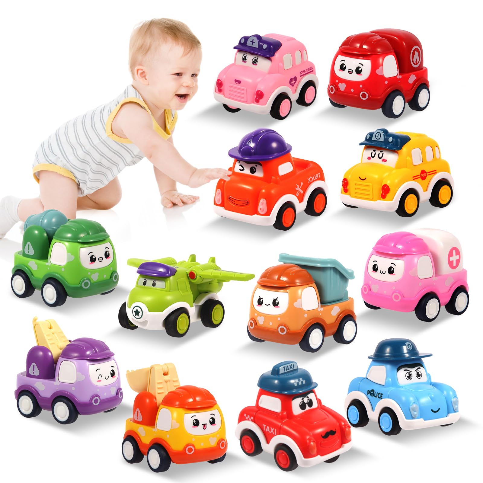 12 Pcs Pull Back Cars Set Toys for 1 2 3 Year Toddlers, Baby Car Toys for 12-18 