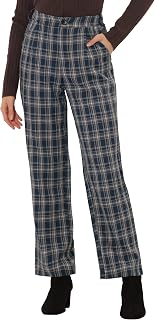 Allegra K Women's Plaid Pants Elastic Waist Casual Work Long Trousers