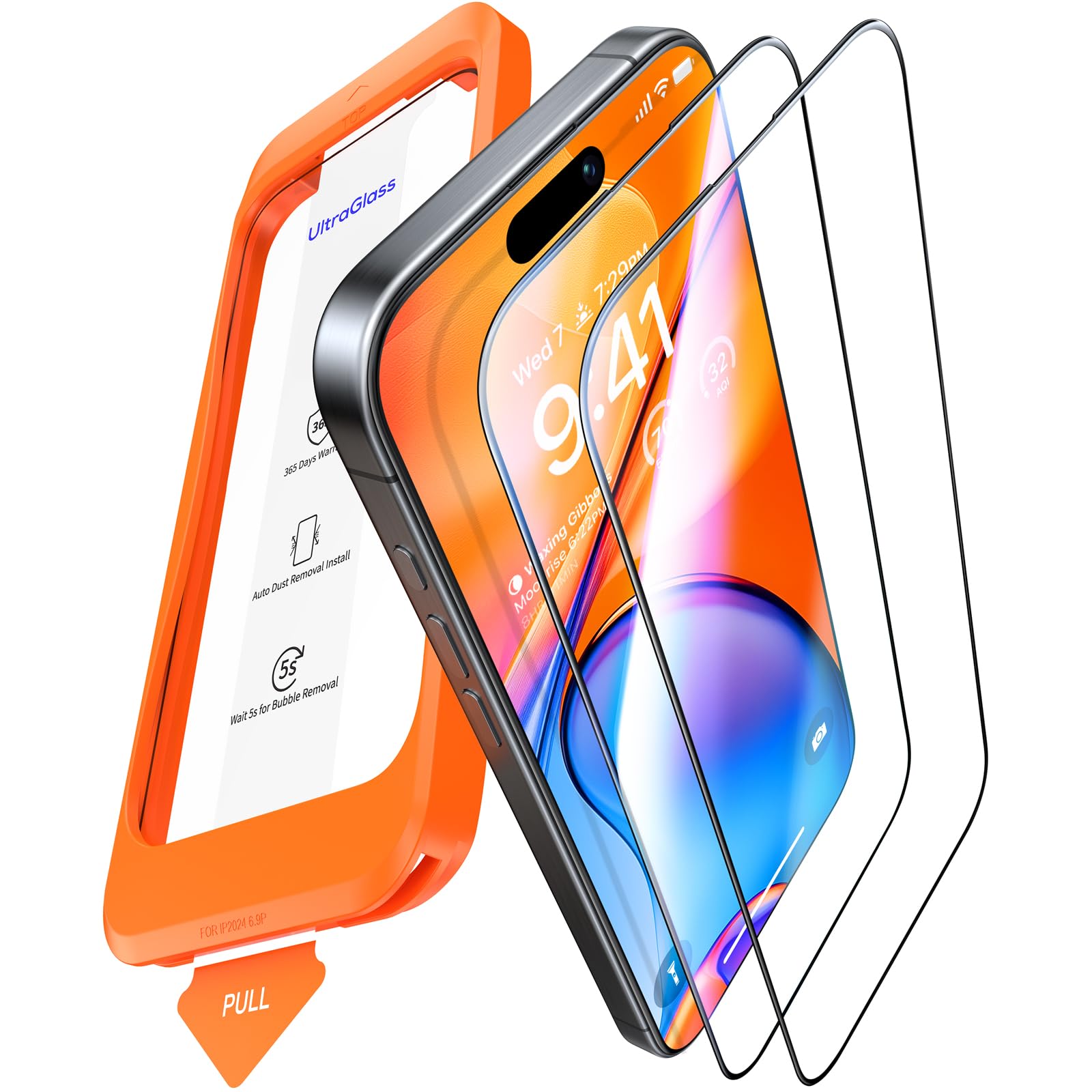 UltraGlass iPhone 15 Pro Max Tempered Glass Screen Protector 9H+ [2 Pack] [Shatt