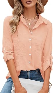 Odosalii Women's V Neck 3/4 Sleeve Chiffon Causal Casual Elegant Fahion Plaid Tops Long Sleeve Shirts Tunic Shirt Blouse