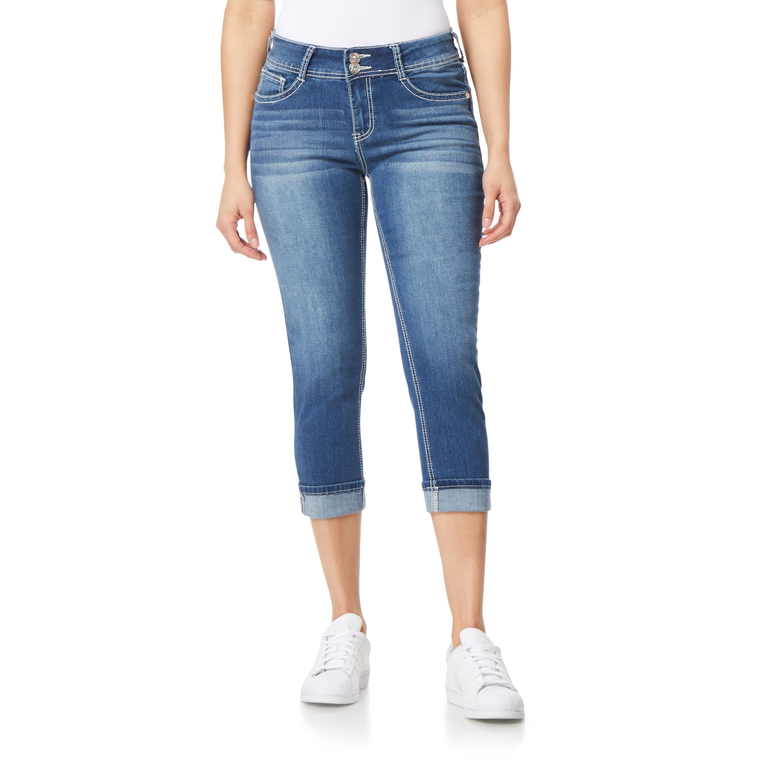 WallFlower Women's Juniors Instastretch Bling Luscious Curvy Mid-Rise Stretch Sk