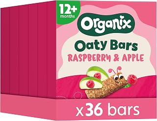 Organix Raspberry & Apple Oaty Snack Bars, 6 Boxes of 6 x 23 g | Organic, No Added Sugar, High in Fibre, Vegetarian & Vegan Friendly, for Lunchboxes & On-the-Go Snacking