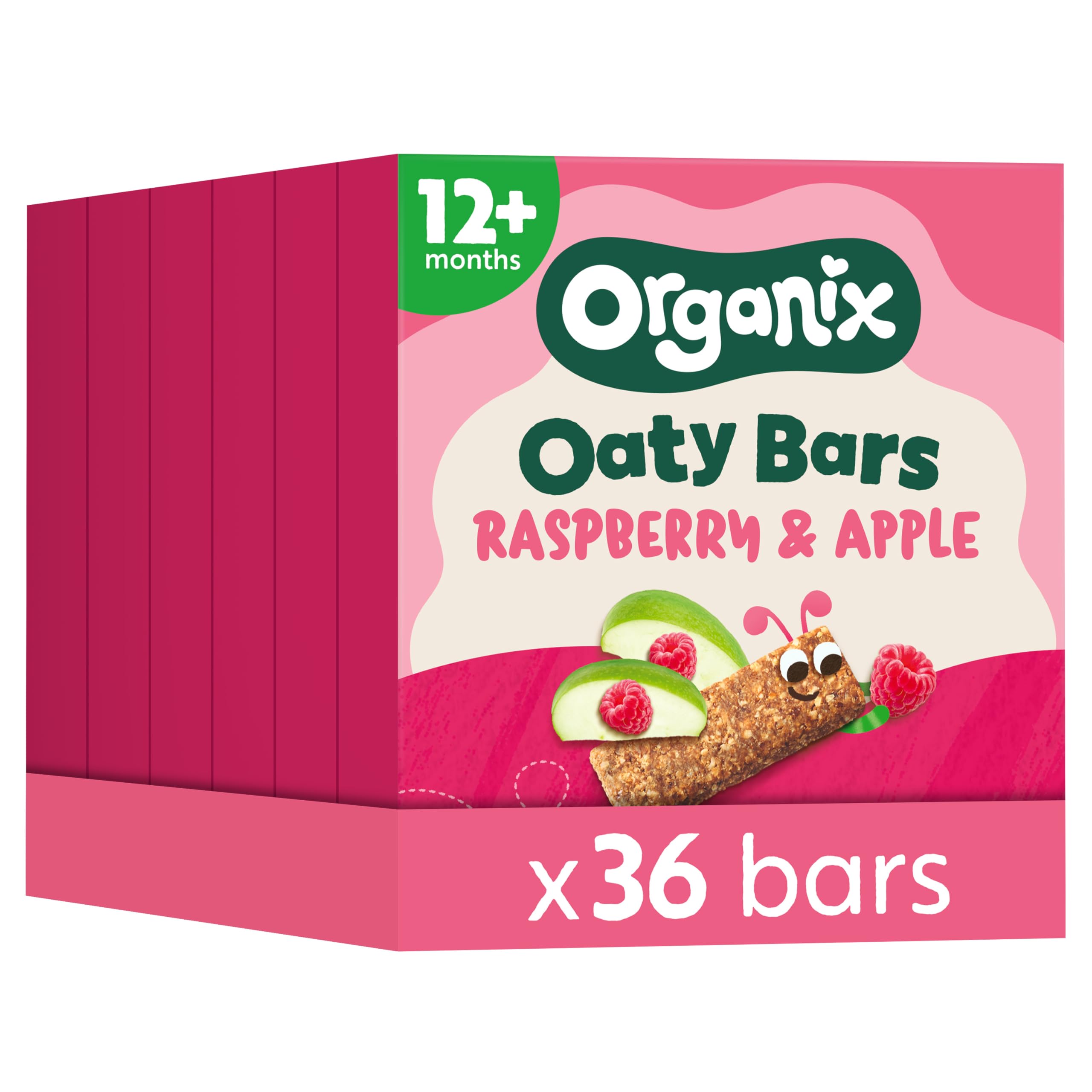 Organix Raspberry & Apple Oaty Snack Bars, 6 Boxes of 6 x 23 g | Organic, No Add