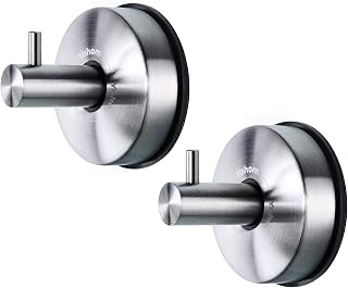 YOHOM 2Pcs Vacuum Suction Cup Hooks Holder Stick to Window Smooth Wall Shower Kitchen Bathroom Towel Hanging Hook Organizer for Towel Bathrobe and Loofah,Hooks No Drill,Brushed Silver