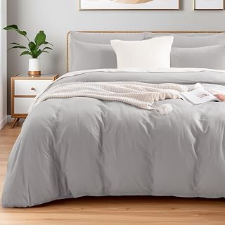 NEXHOME PRO Duvet Cover Set Queen Size Linen Feel 100% Washed Cotton 3PCS