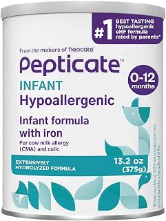 Pepticate Hypoallergenic Infant Formula 0–12 Months 13.2oz | Hypoallergenic baby formula for relief of cow milk allergy symptoms like colic & eczema. Contains DHA, ARA & Prebiotics