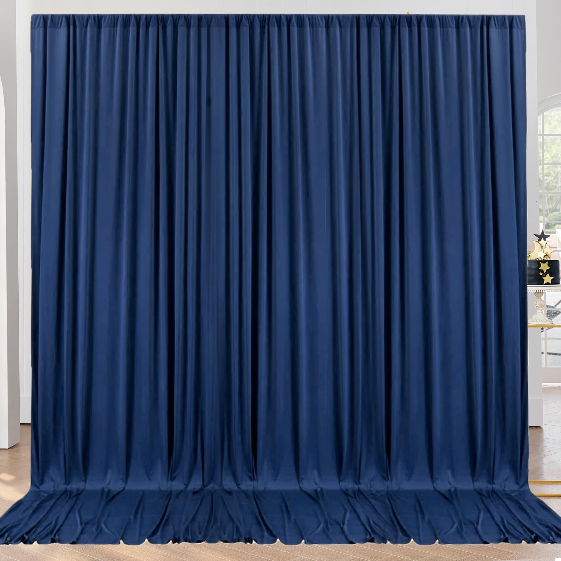 10ft x 10ft Wrinkle Free Navy Blue Backdrop Curtains Panels, 2 Panels 5x10ft Sil