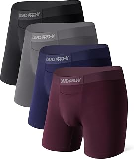 DAVID ARCHY Boxer da uomo in modal con patta orizzontale, cintura senza cuciture, tasca di supporto e biancheria intima senza cavalcare, confezione da 4