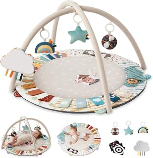Blissful Diary Baby Play Gym, 5 Development Zones Activity Tummy Time Mat | 5 Sensory Toys, Stage-Based Motor & Sensory Development, Washable Playmat, Easy Setup, Newborn Essentials, Baby Shower Gift