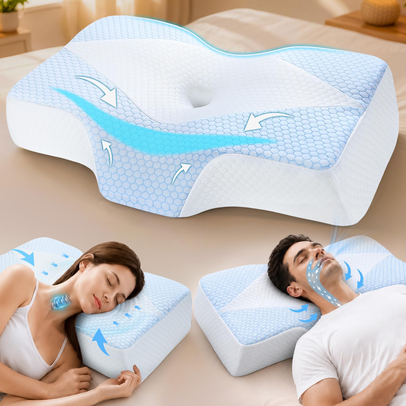 Mkicesky Cervical Pillow for Neck Support, Ergonomic Memory Foam Contour Bed Pil