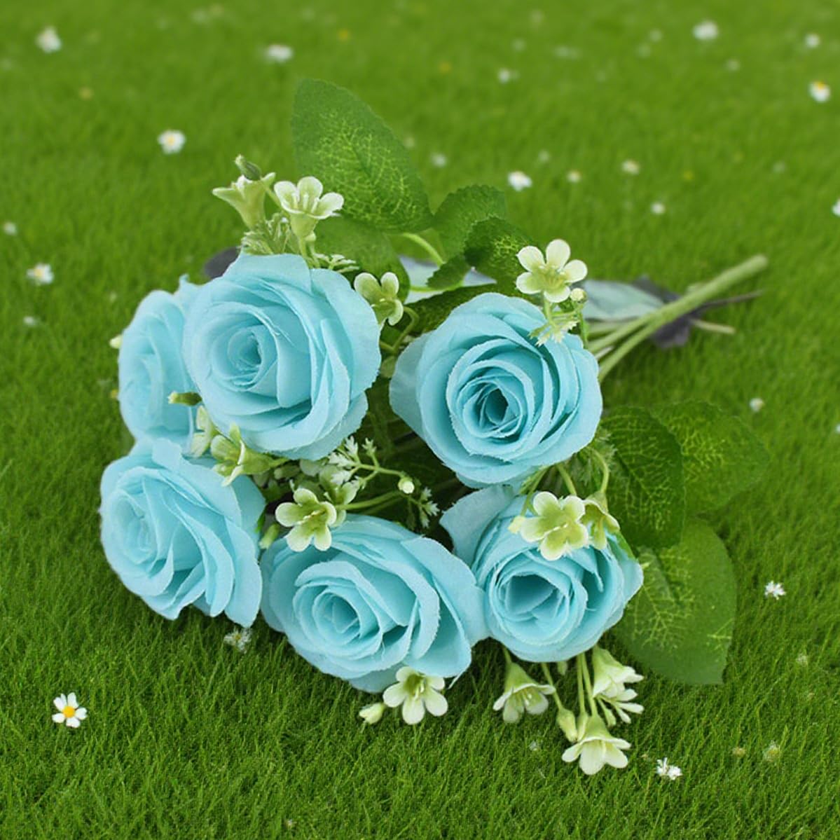 1 Bunch of 6 Artificial Silk Roses Small Bouquet Flowers for Home Party Spring W