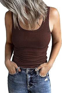 GEMBERA Women's Ribbed Scoop Neck Tank Tops Basic Fitted Tee